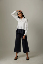 Colour Block Flare Double Layer Top With Katha Stitch Pants
