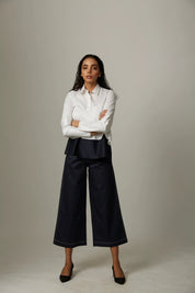 Colour Block Flare Double Layer Top With Katha Stitch Pants