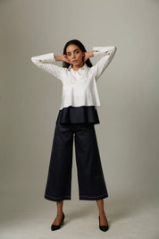 Colour Block Flare Double Layer Top With Katha Stitch Pants