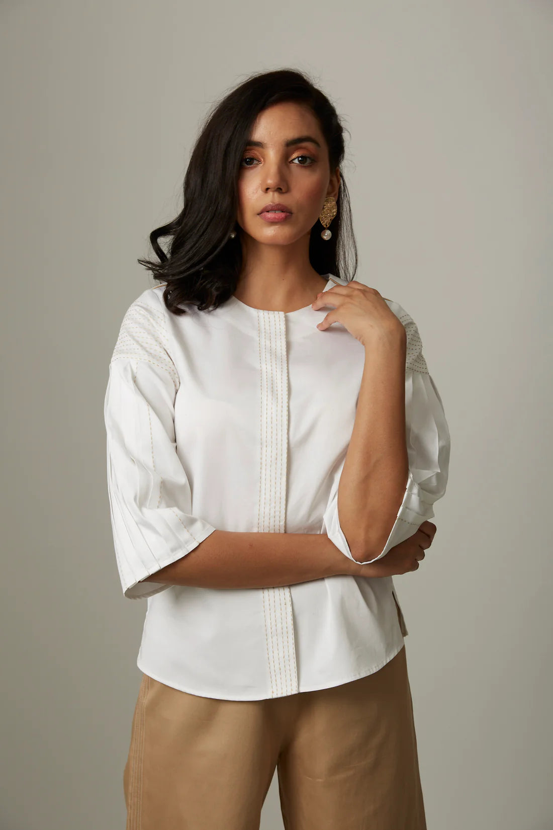 Katha Stitch Pleat Shirt With Katha Stitch Pants