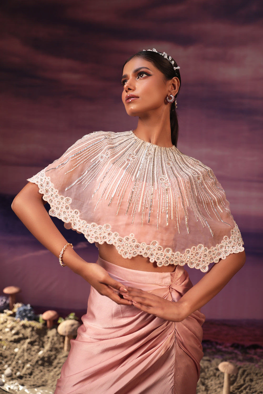 Powder Pink Cape & Skirt Set
