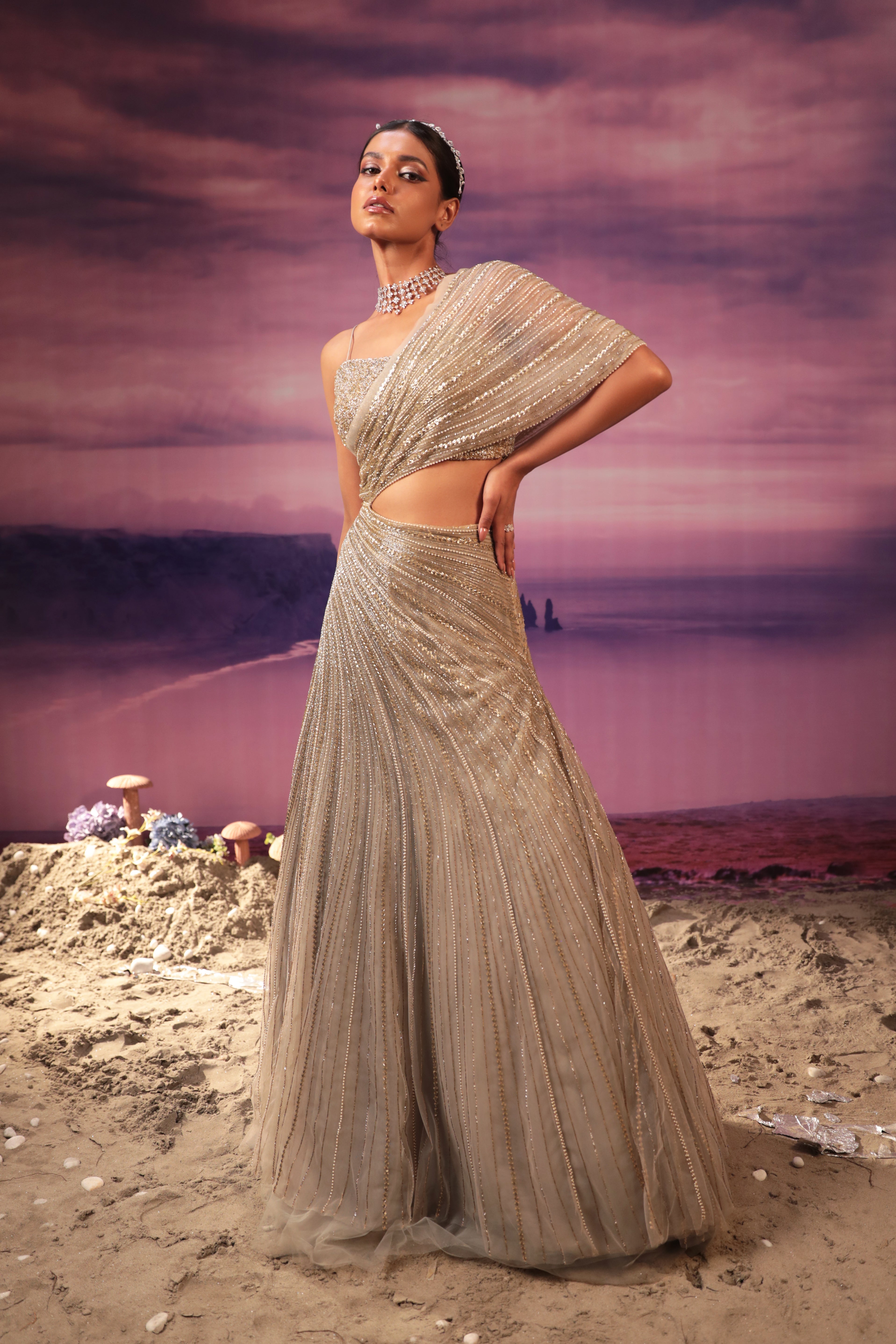 Grey Gold Sequin Gown
