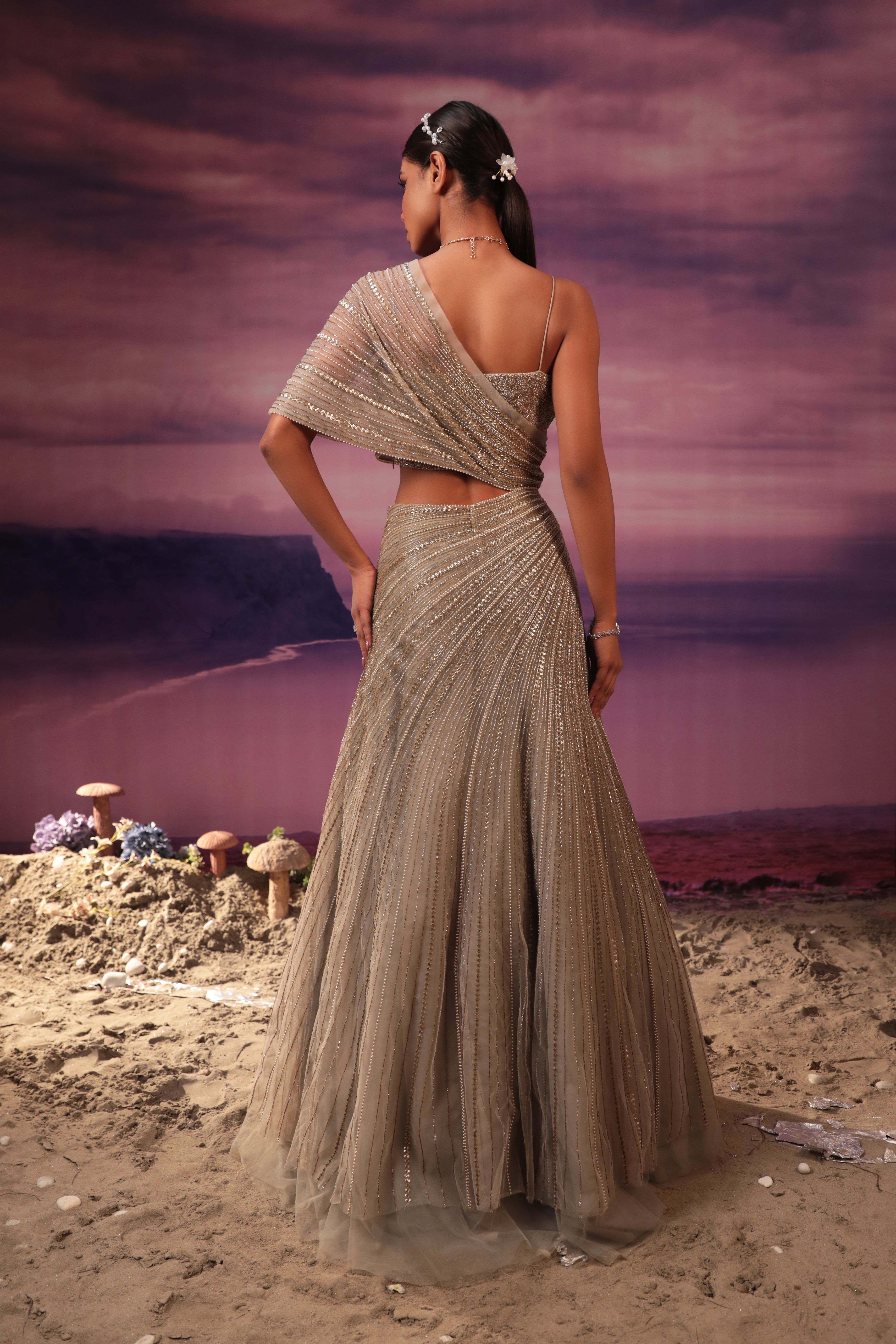 Grey Gold Sequin Gown