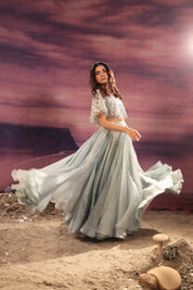 Powder Blue Cape & Skirt Set