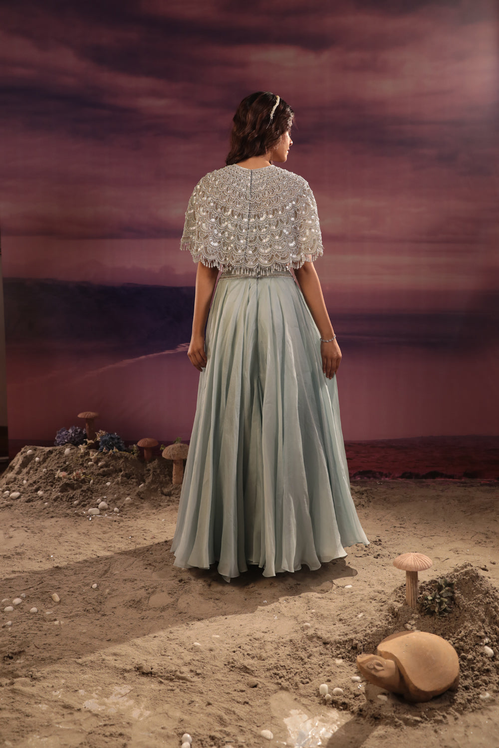 Powder Blue Cape & Skirt Set