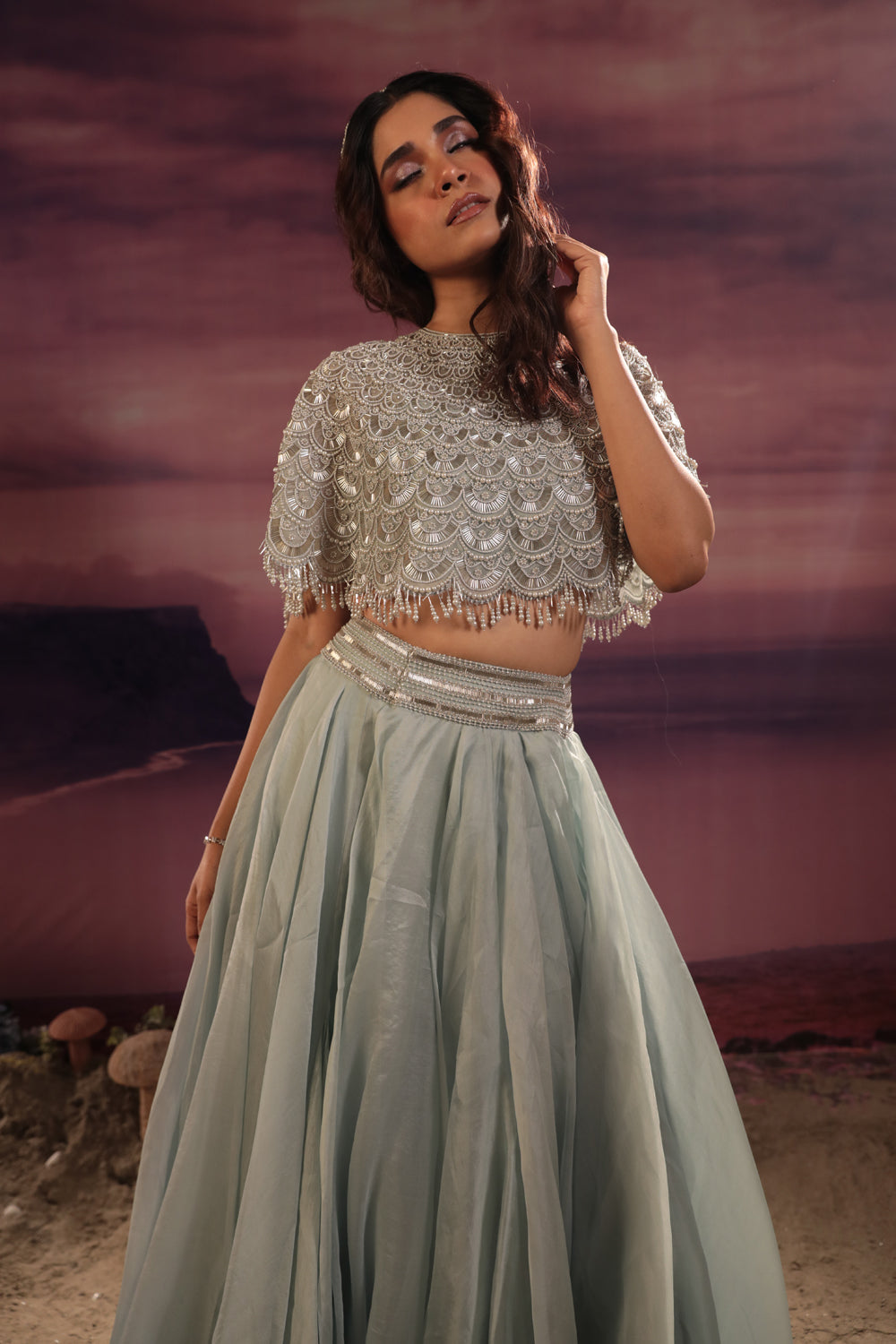 Powder Blue Cape & Skirt Set