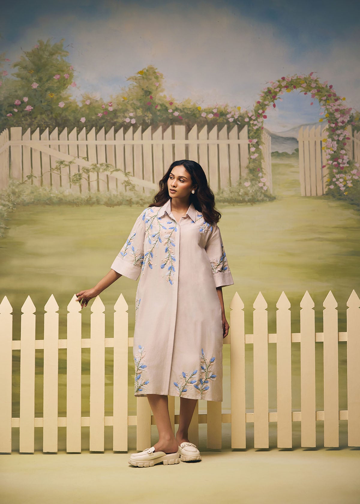 Mist Blue Garden Shirt Dress