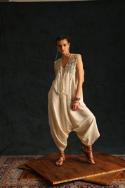 V Jumpsuit With A Panel Waistcoat