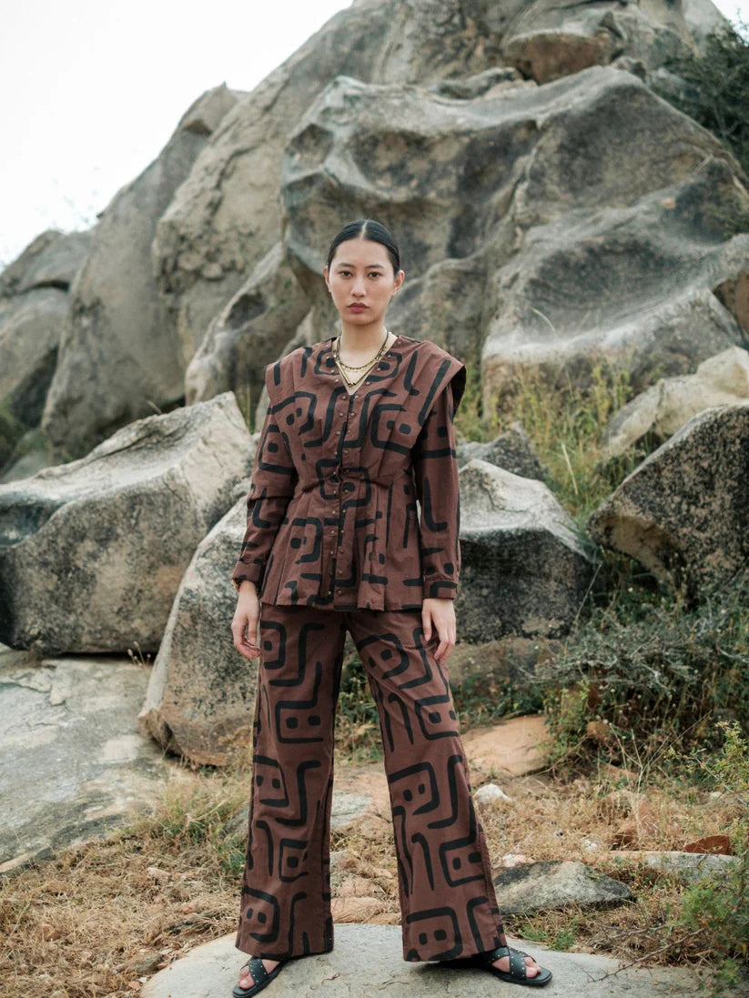 Izu Peplum Top Brown
