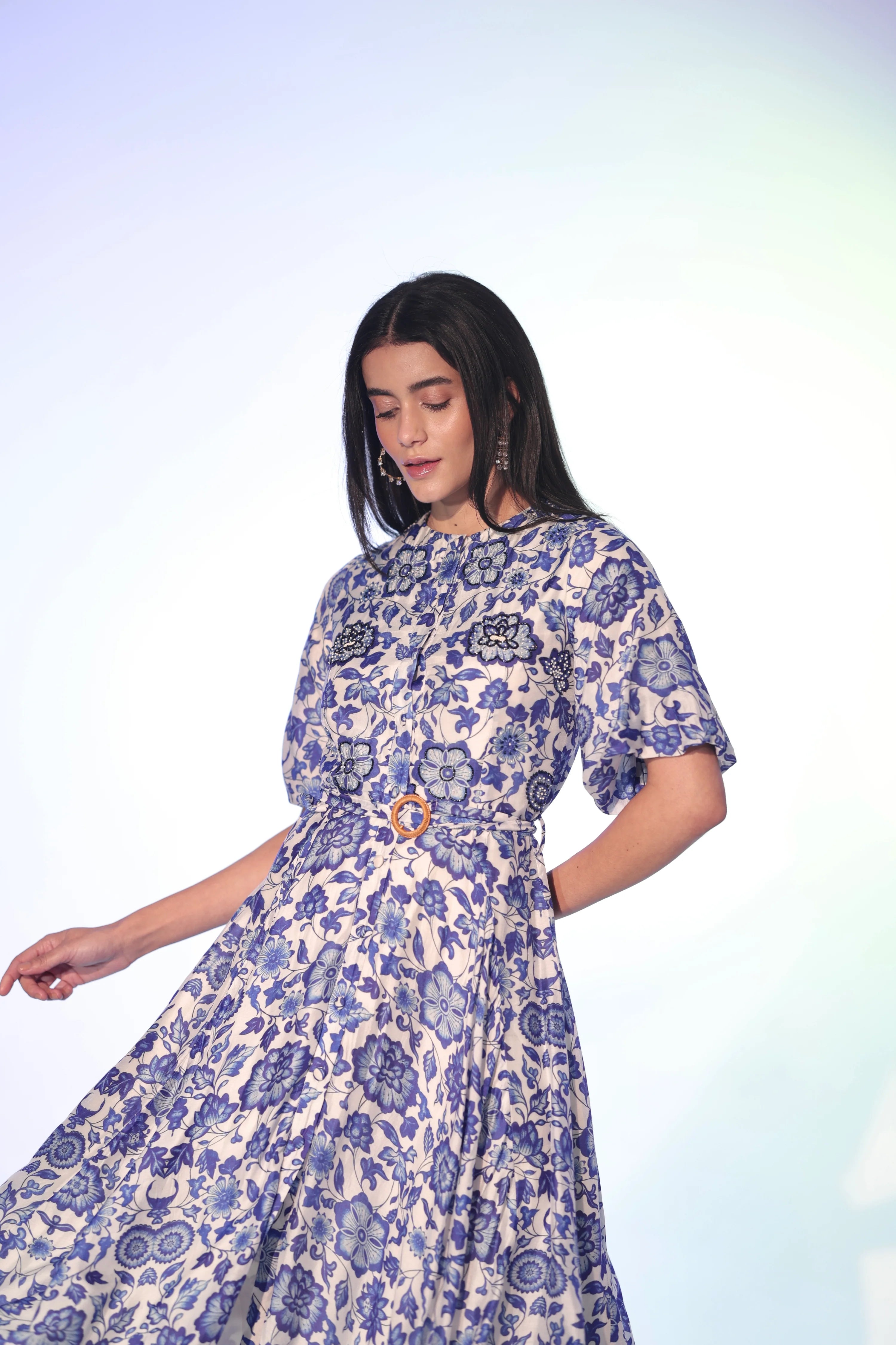Blue Ivy Embroidered Belted Midi Dress