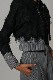 Black Map With Strips Double Zipper Bomber Set