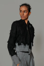 Black Map With Strips Double Zip Bomber