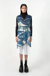 Broken Wave V Neck Short Dress With Skirt