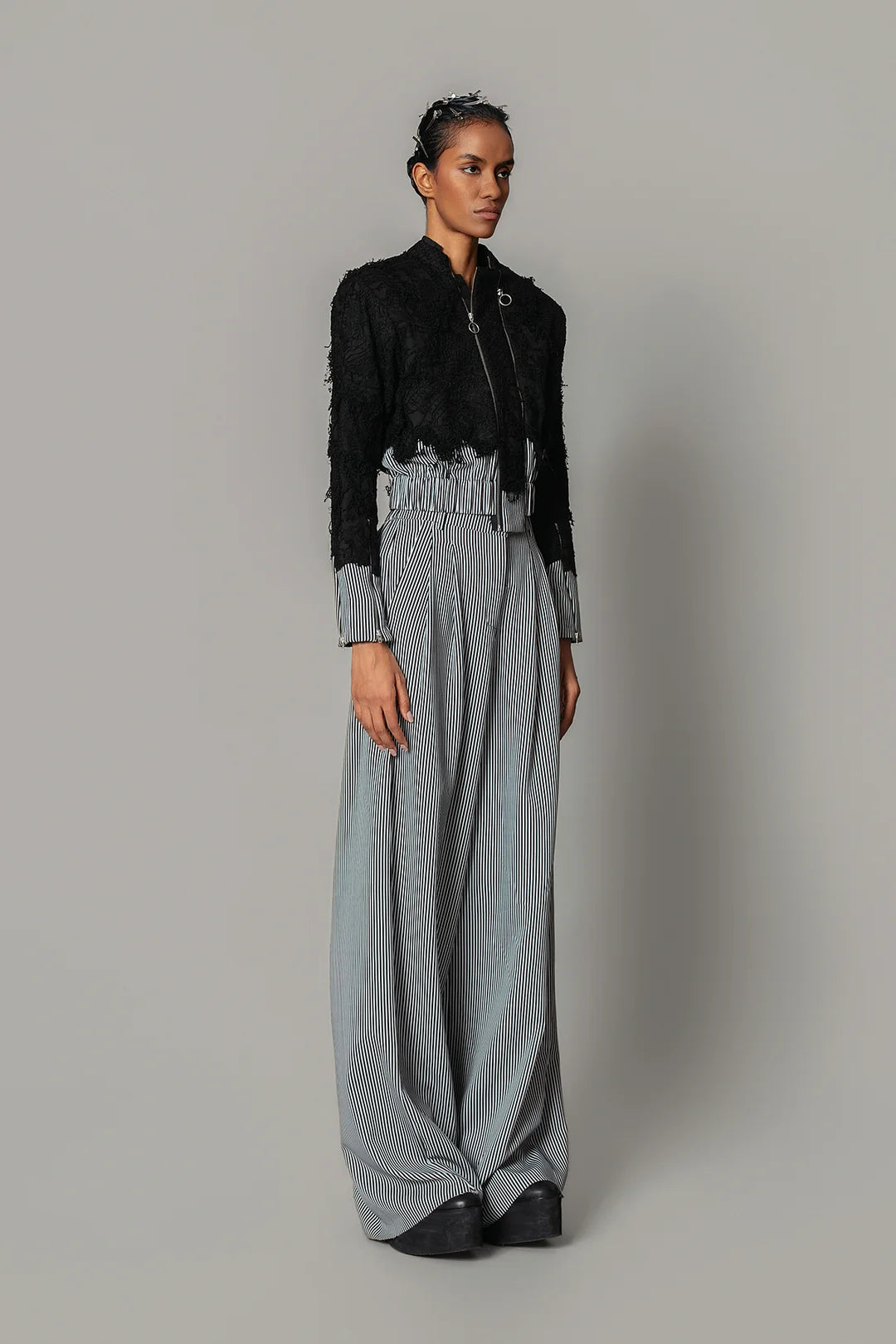 Black Map With Strips Double Zipper Bomber Set