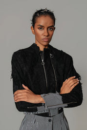 Black Map With Strips Double Zip Bomber