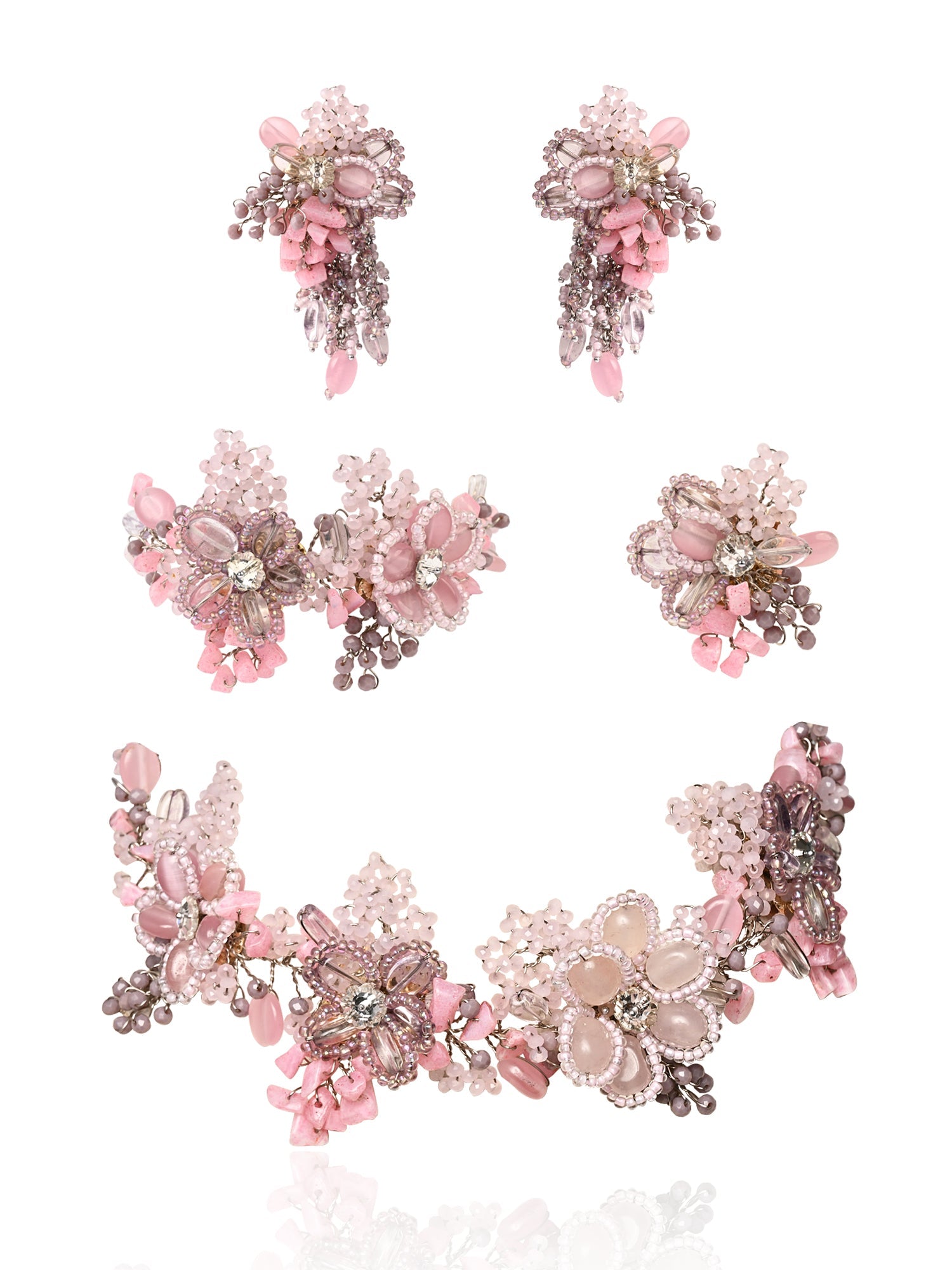 Pink Lilac Stone Floral Classic Choker Set Of 4 Carnival Jewelry