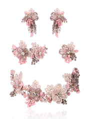 Pink Lilac Stone Floral Classic Choker Set Of 4 Carnival Jewelry