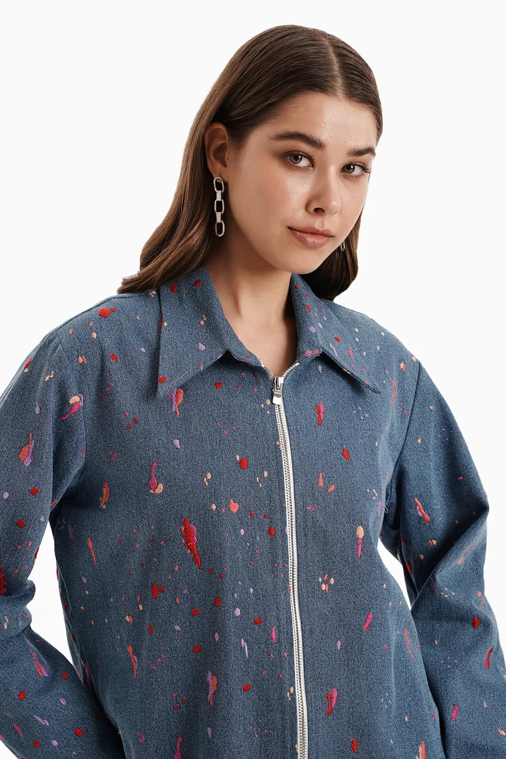 Embroidered Denim Shacket