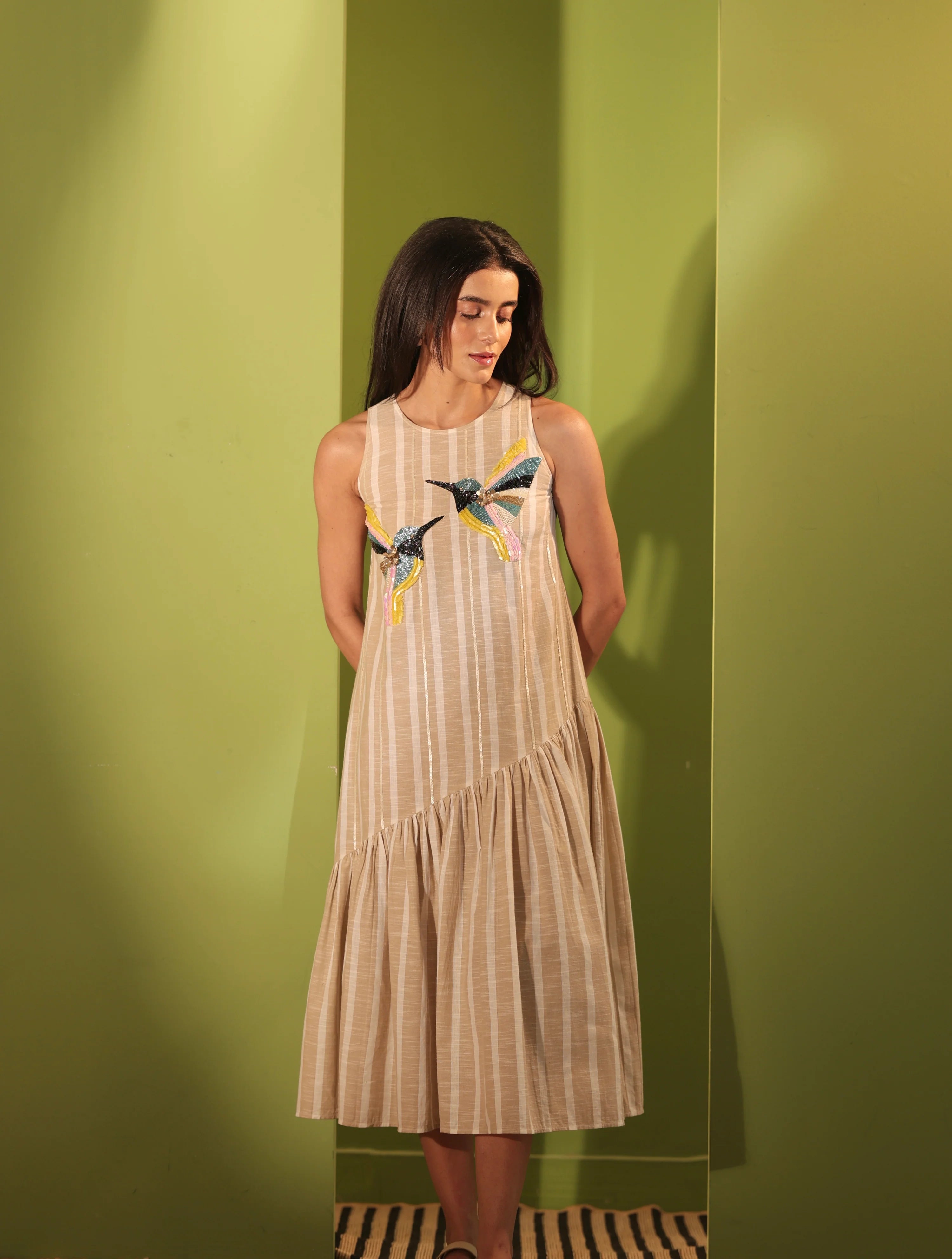 Hummingbird Embellished Midi Dress