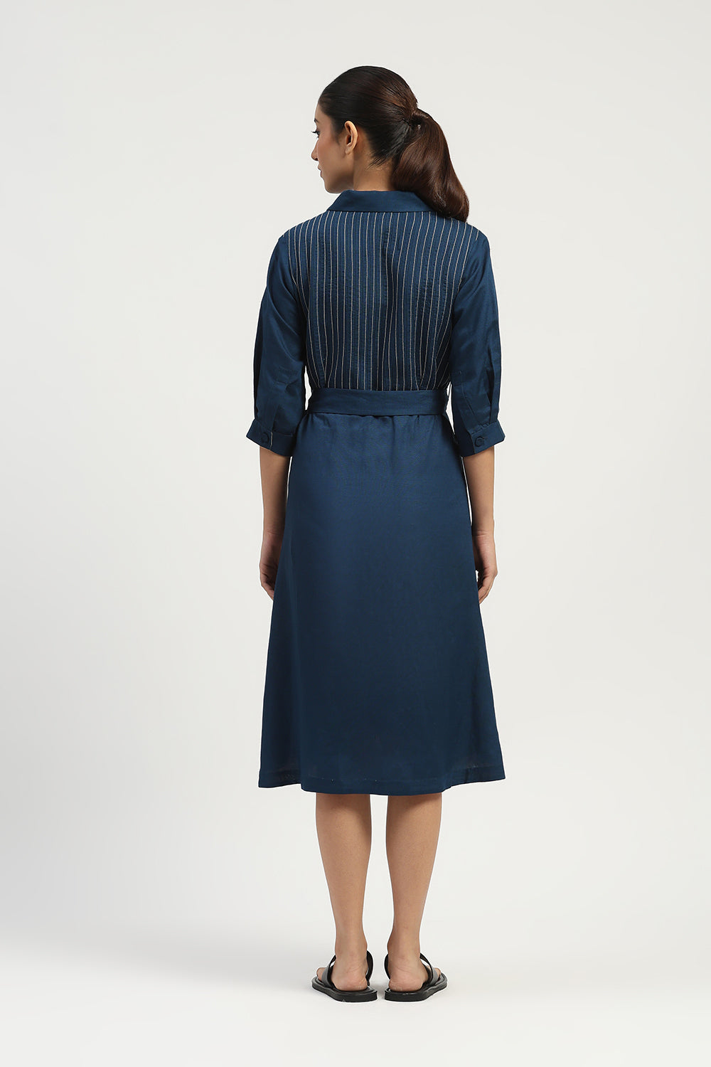 Pleated Linen Dress Indigo