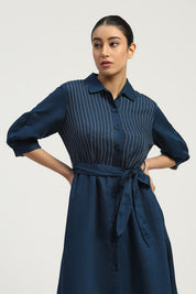 Pleated Linen Dress Indigo