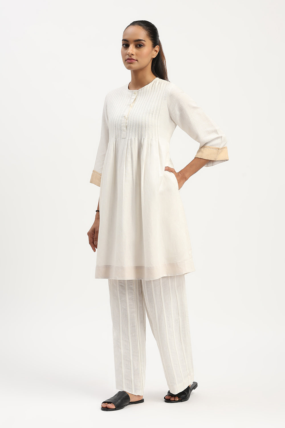 Pleated Linen Dress Ivory