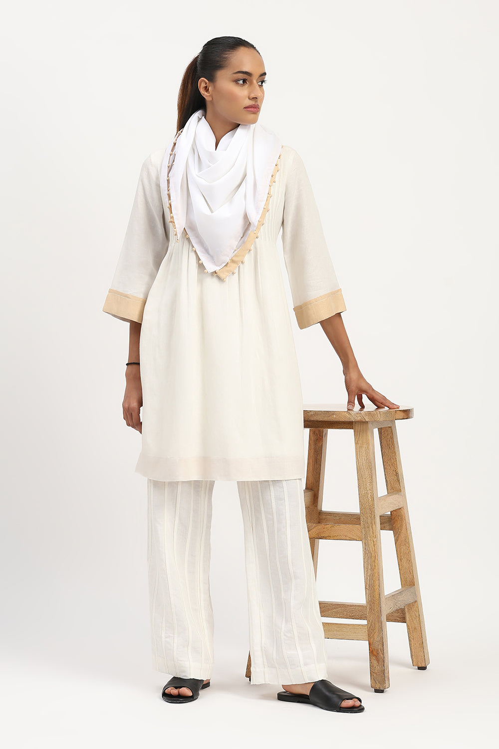 Pleated Linen Dress Ivory