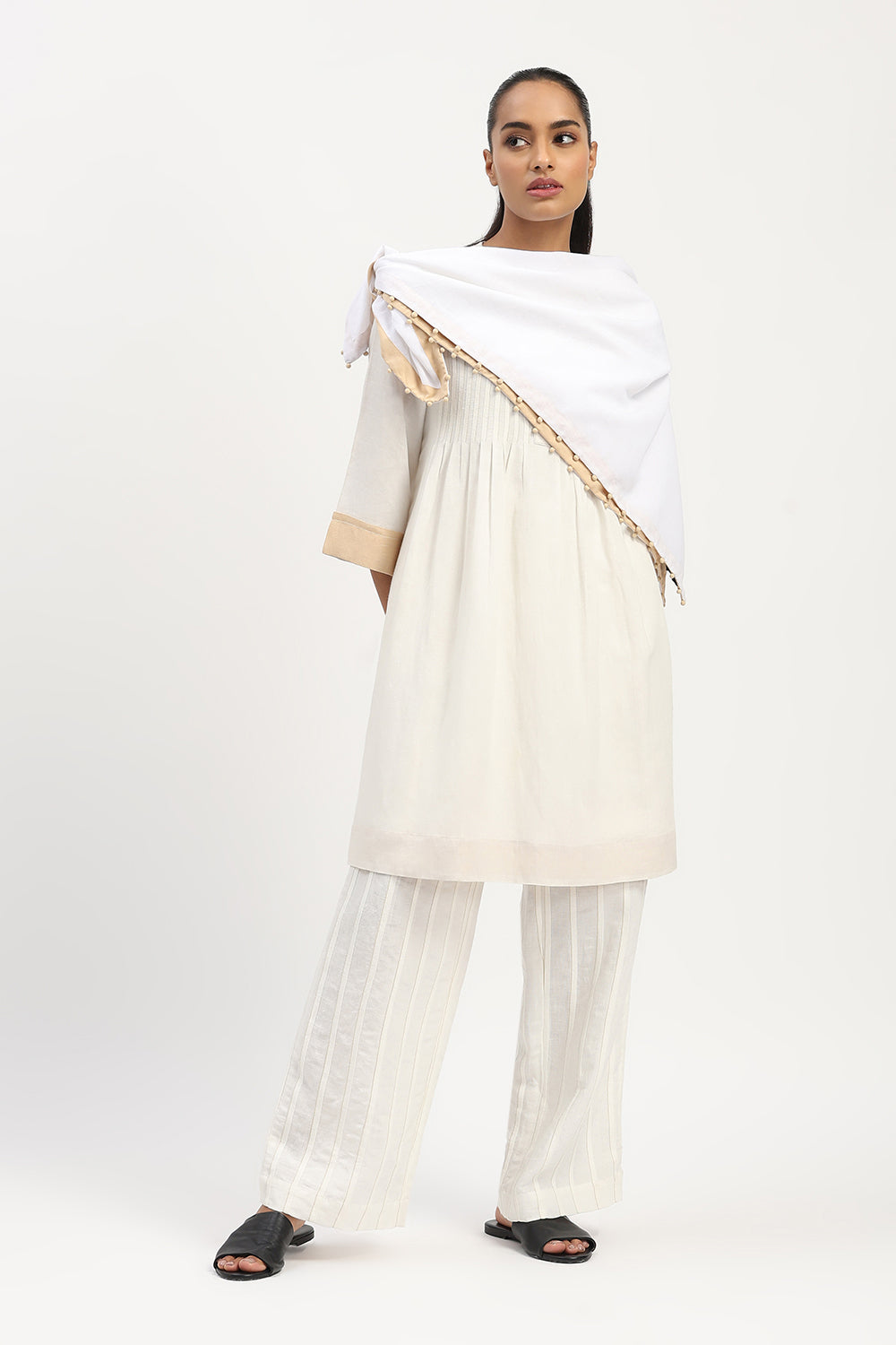 Pleated Linen Dress Ivory