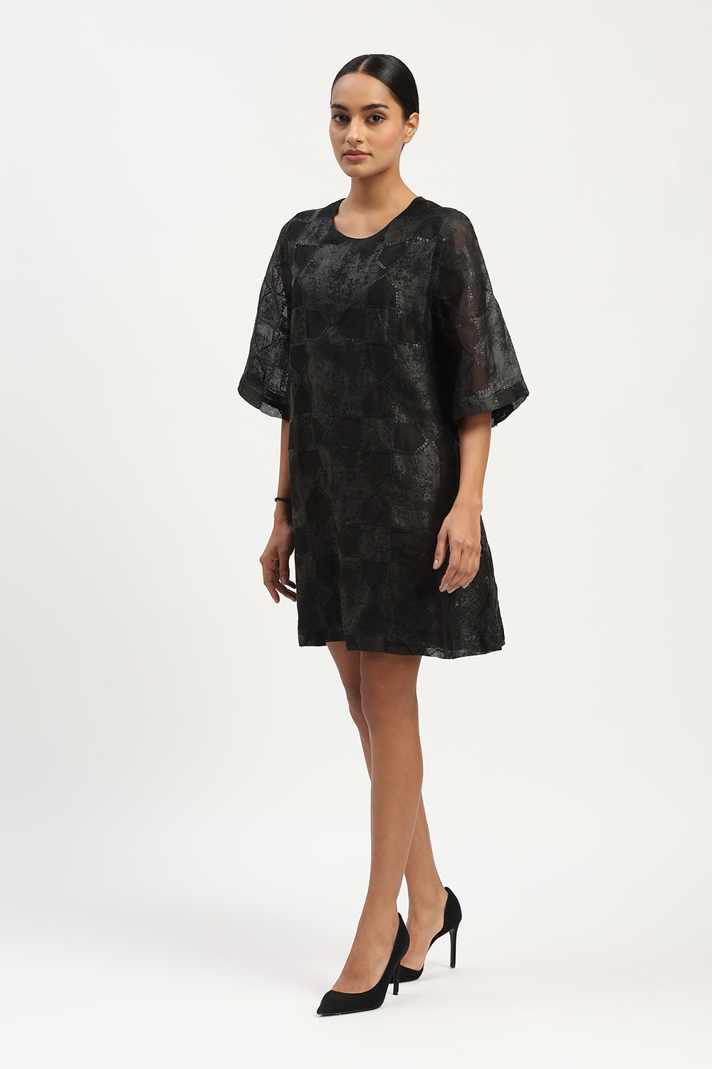 Tesselation Foil Dress Black