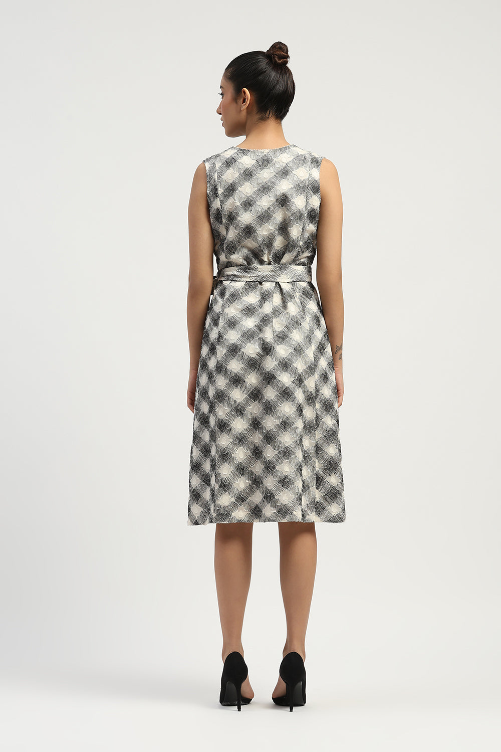 Lattice Cutwork Dress Black & Ivory