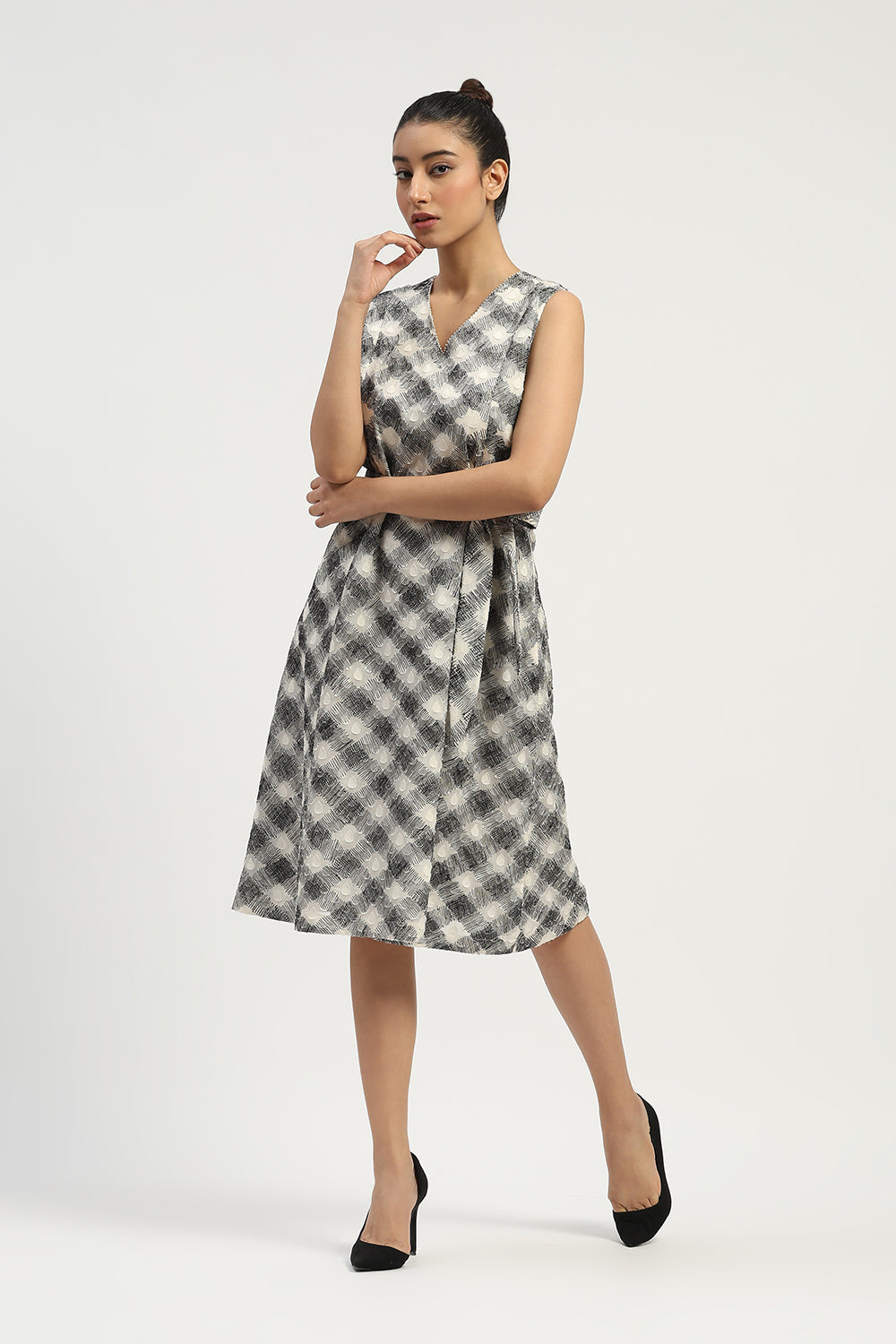 Lattice Cutwork Dress Black & Ivory