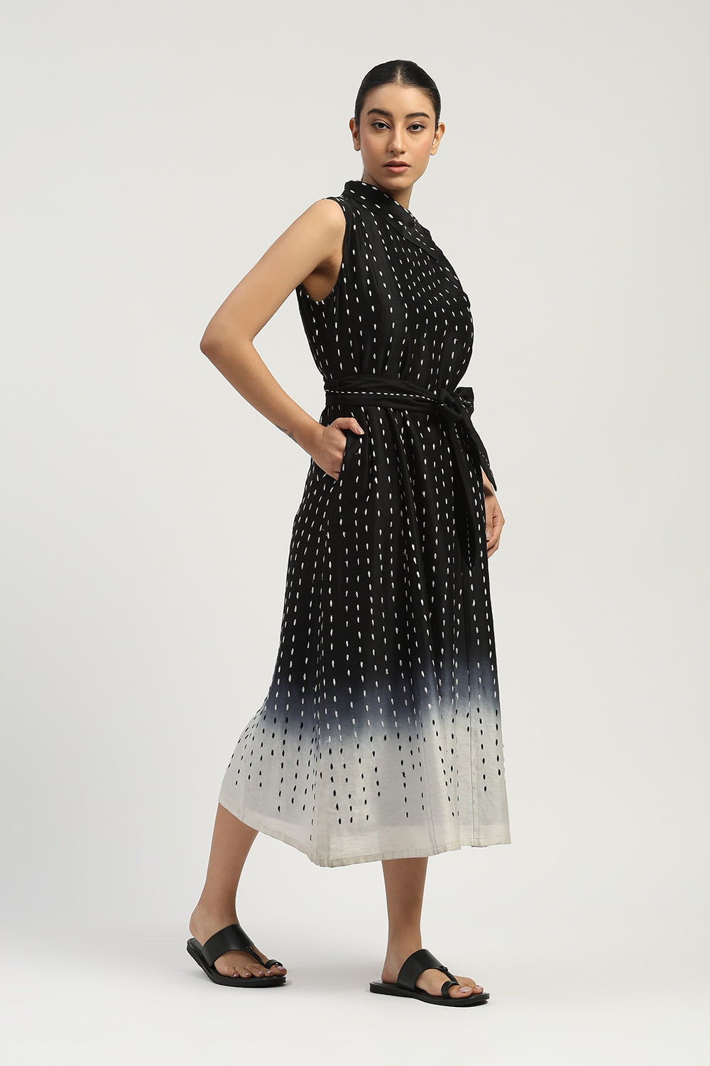Ombre Stab Stitch Long Dress Black & Ivory