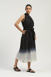 Ombre Stab Stitch Long Dress Black & Ivory