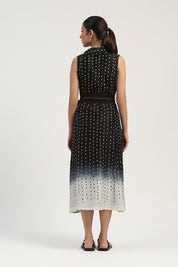 Ombre Stab Stitch Long Dress Black & Ivory