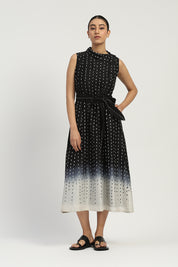 Ombre Stab Stitch Long Dress Black & Ivory