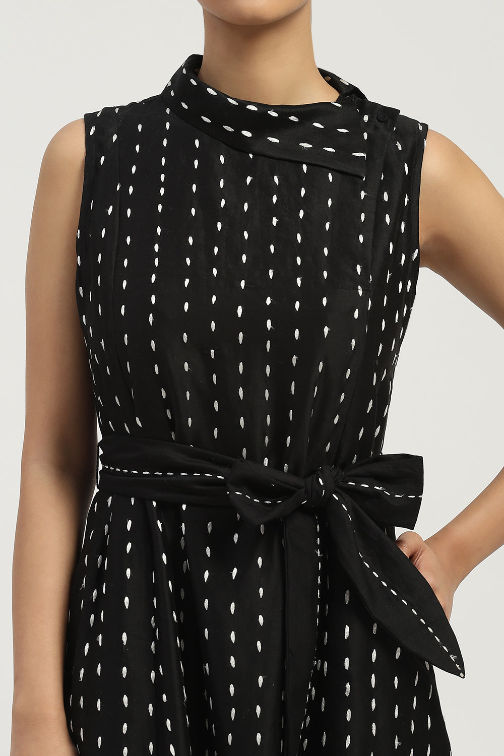 Ombre Stab Stitch Long Dress Black & Ivory