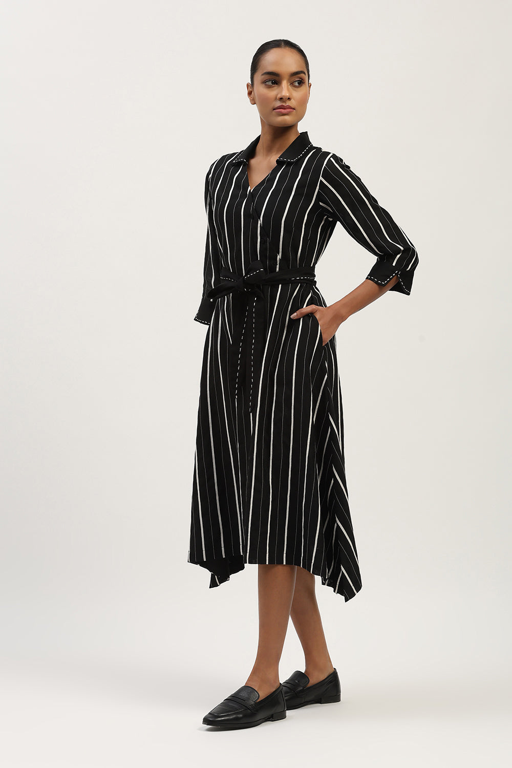 Tape Stripe Dress Black