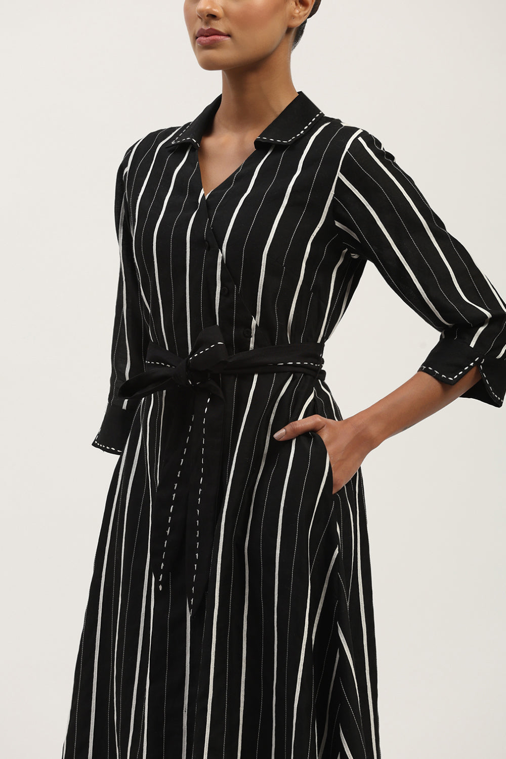 Tape Stripe Dress Black