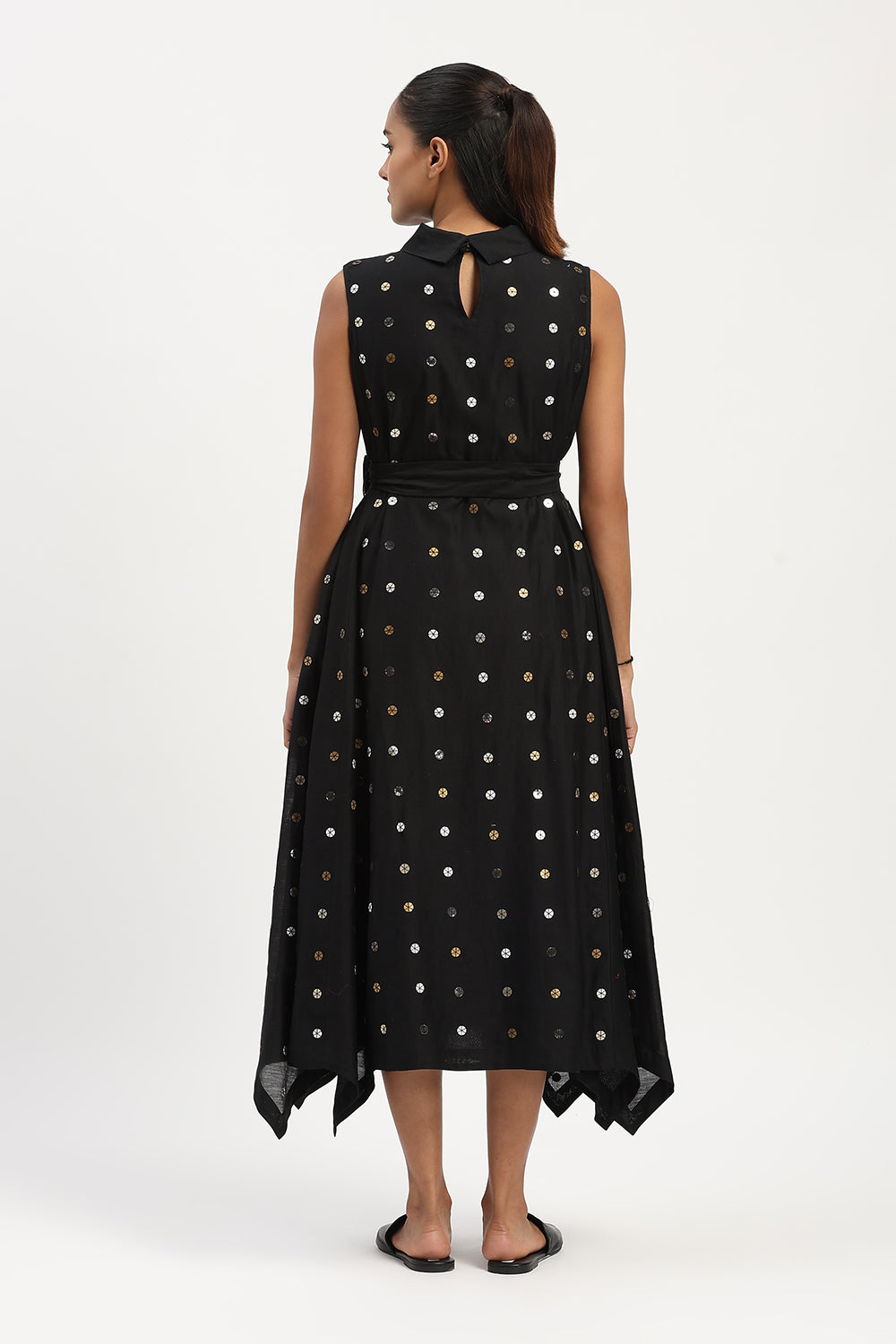 Sequin Dot Long Dress Black