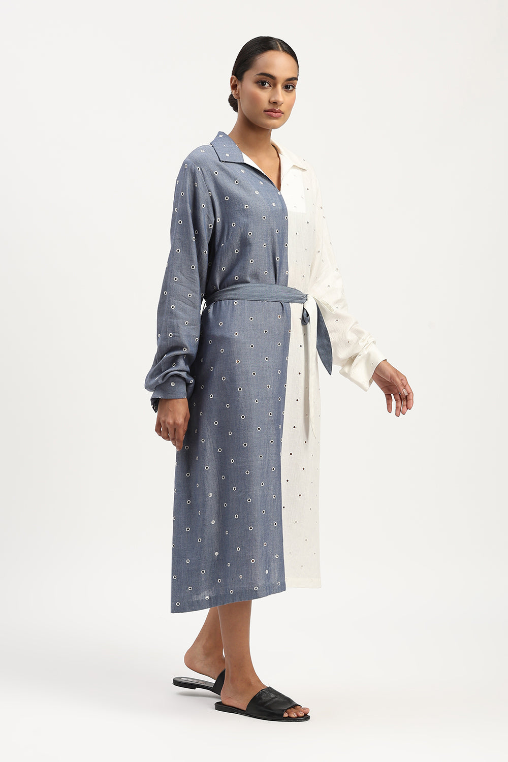 Schiffli Dress Indigo & Ivory