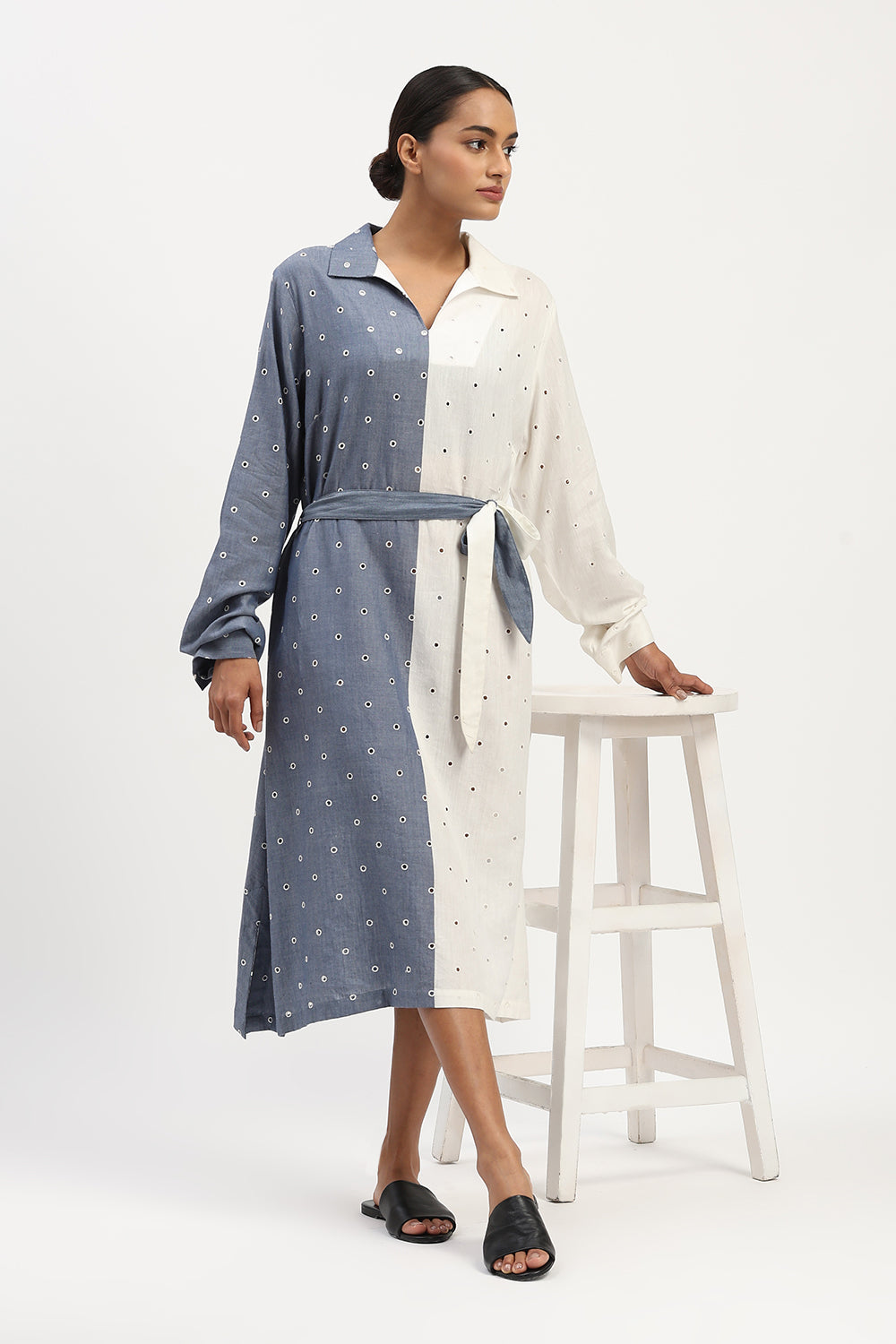 Schiffli Dress Indigo & Ivory