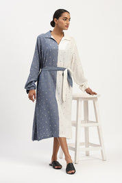 Schiffli Dress Indigo & Ivory