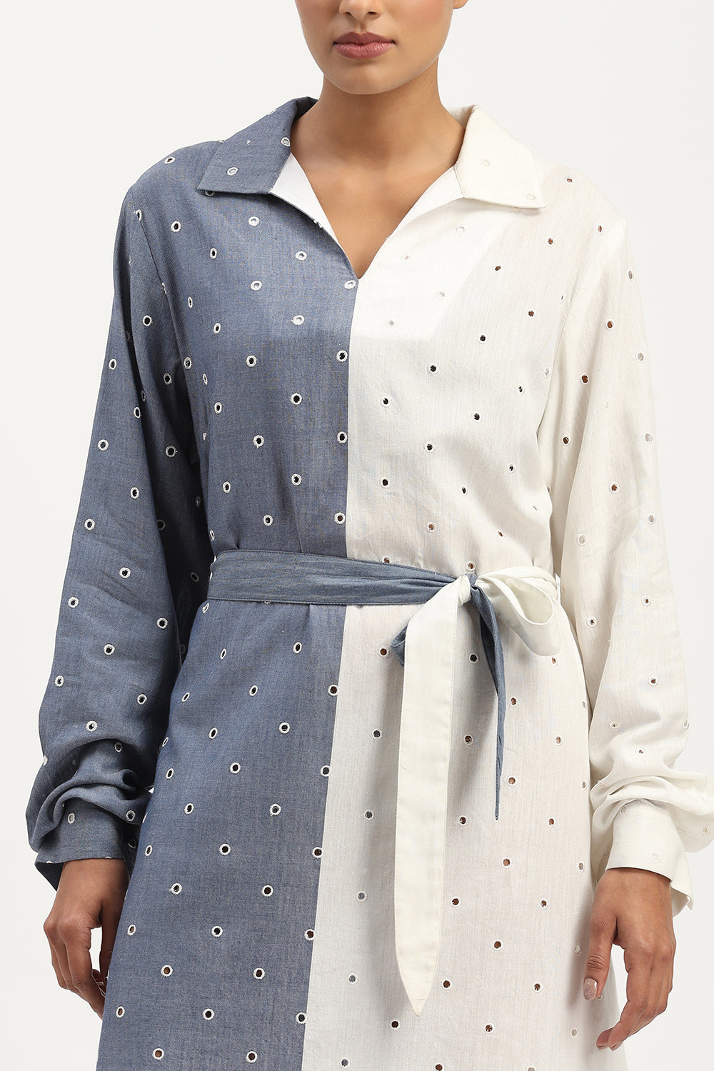 Schiffli Dress Indigo & Ivory