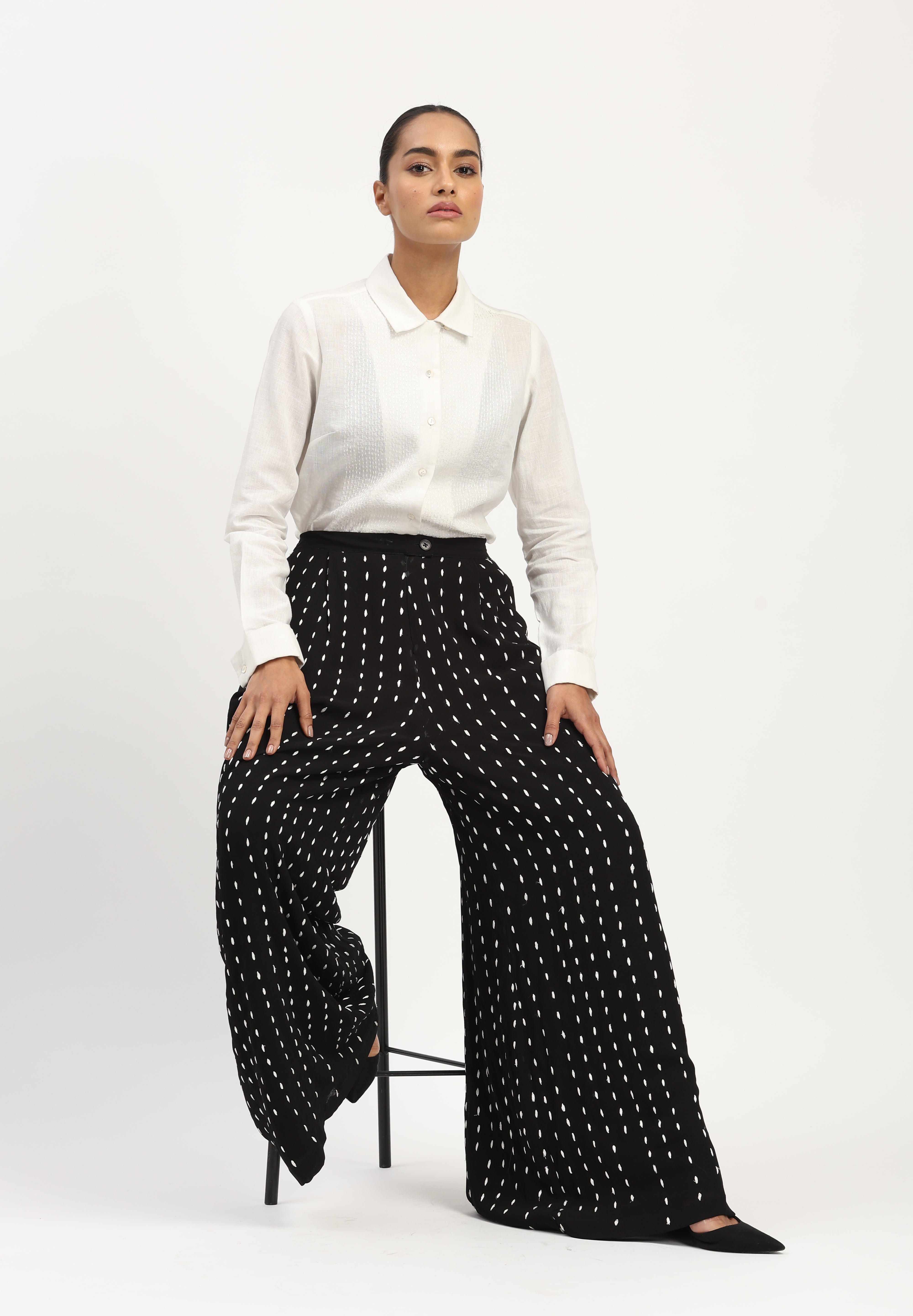 Stab Stitch Front Shirt Ivory