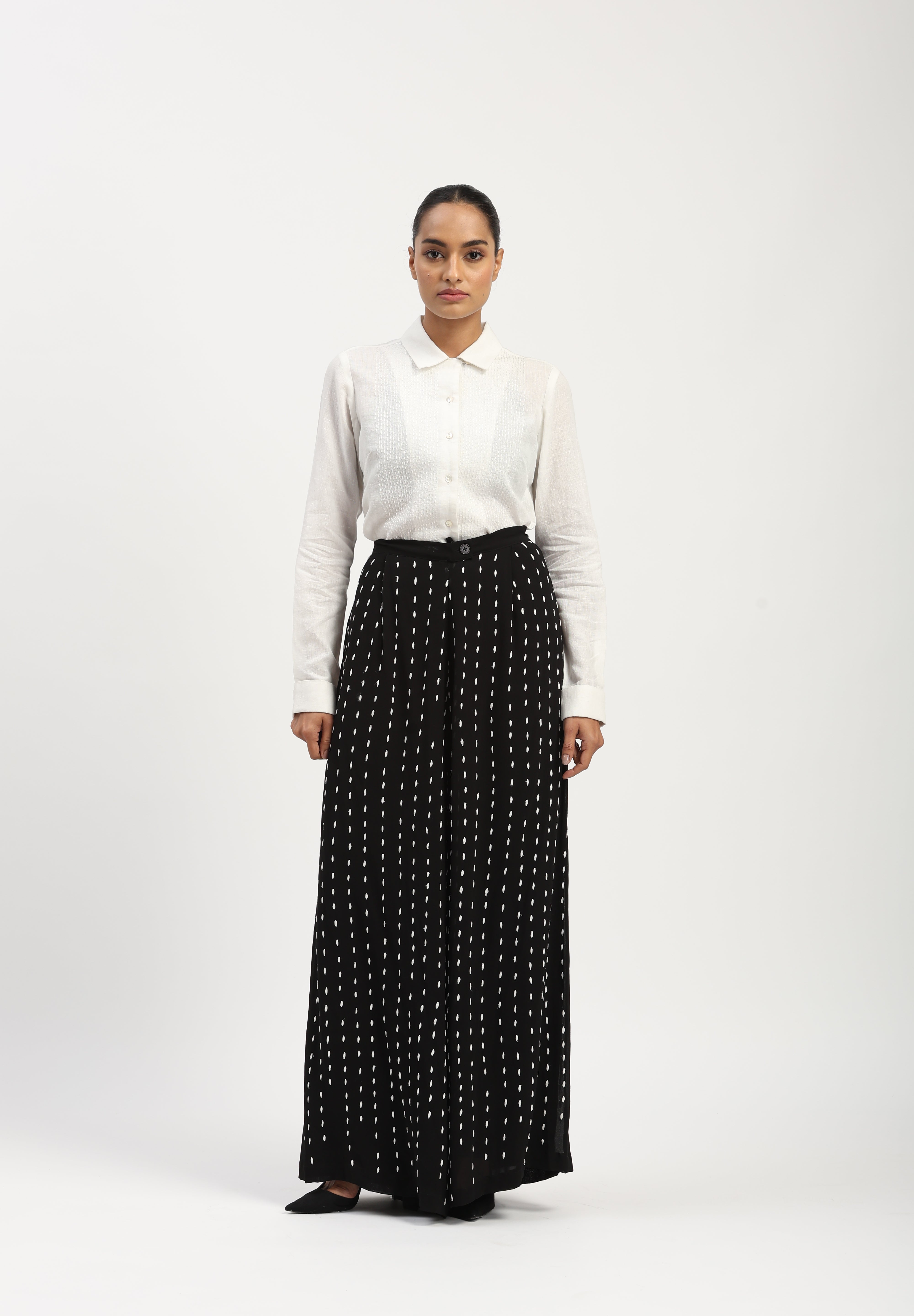 Stab Stitch Front Shirt Ivory