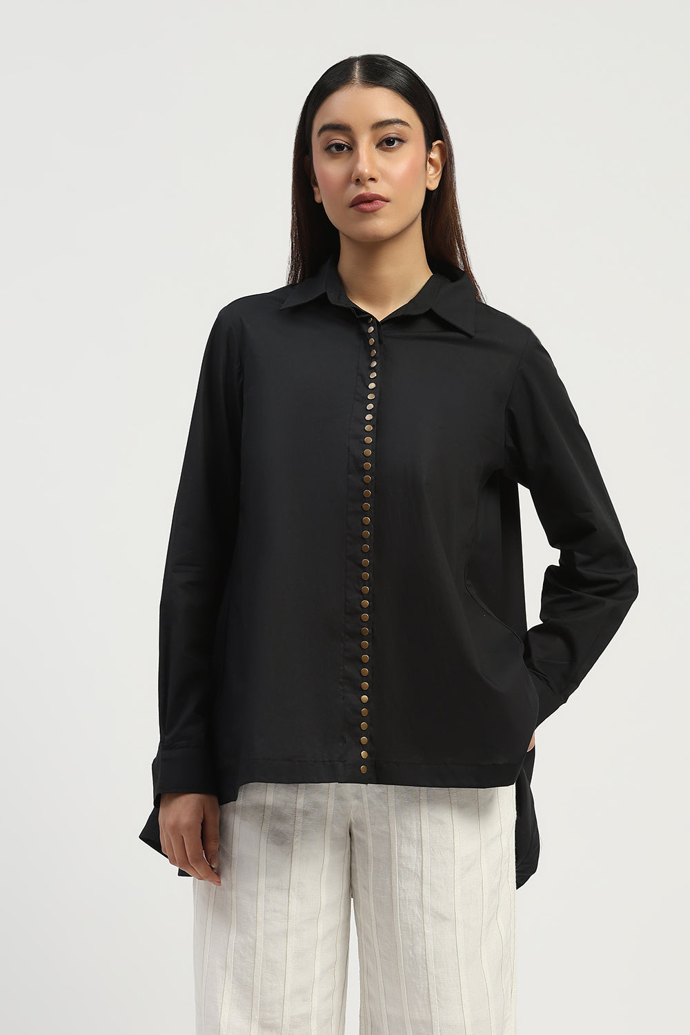 Studs Placket Shirt Black