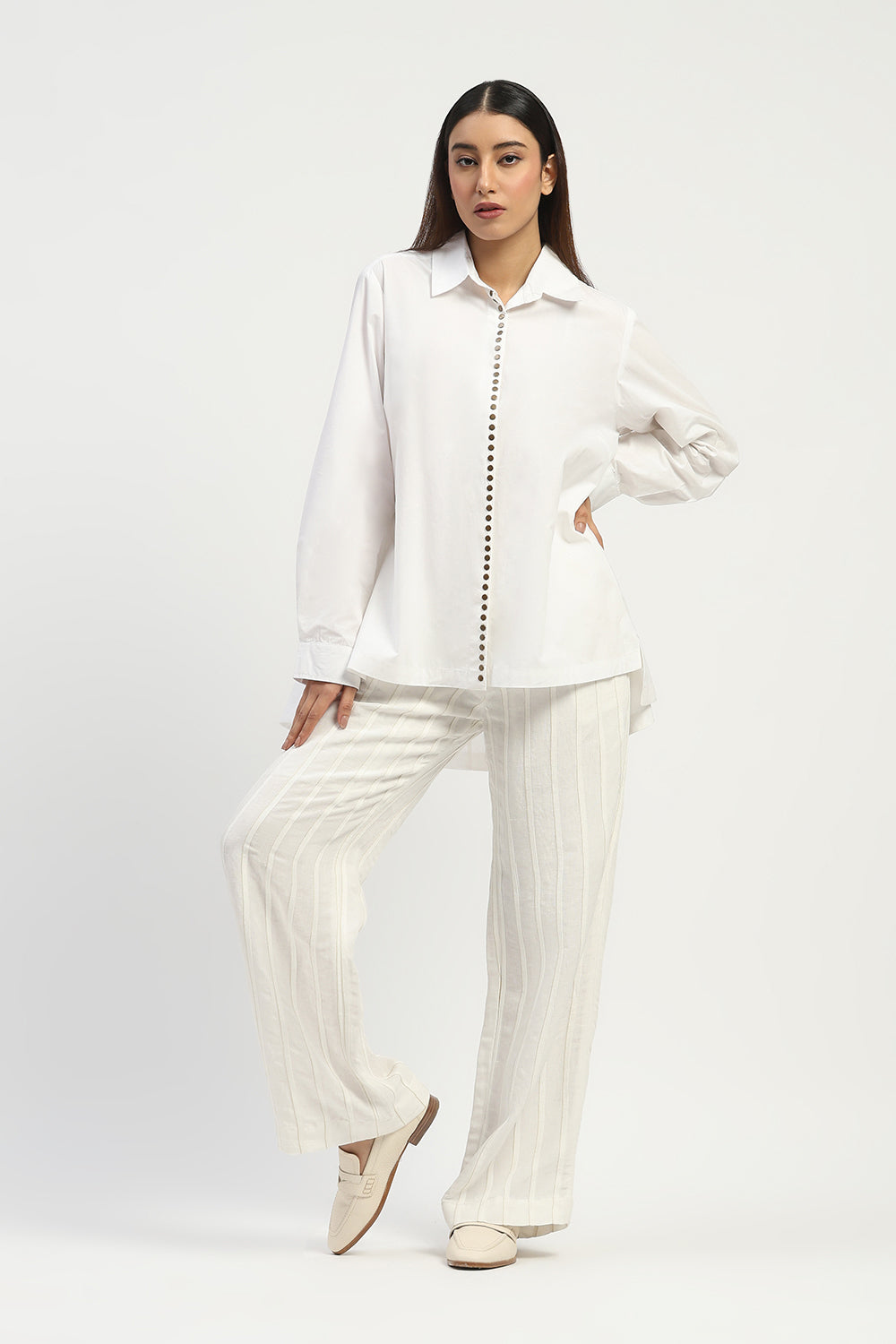Studs Placket Shirt Ivory