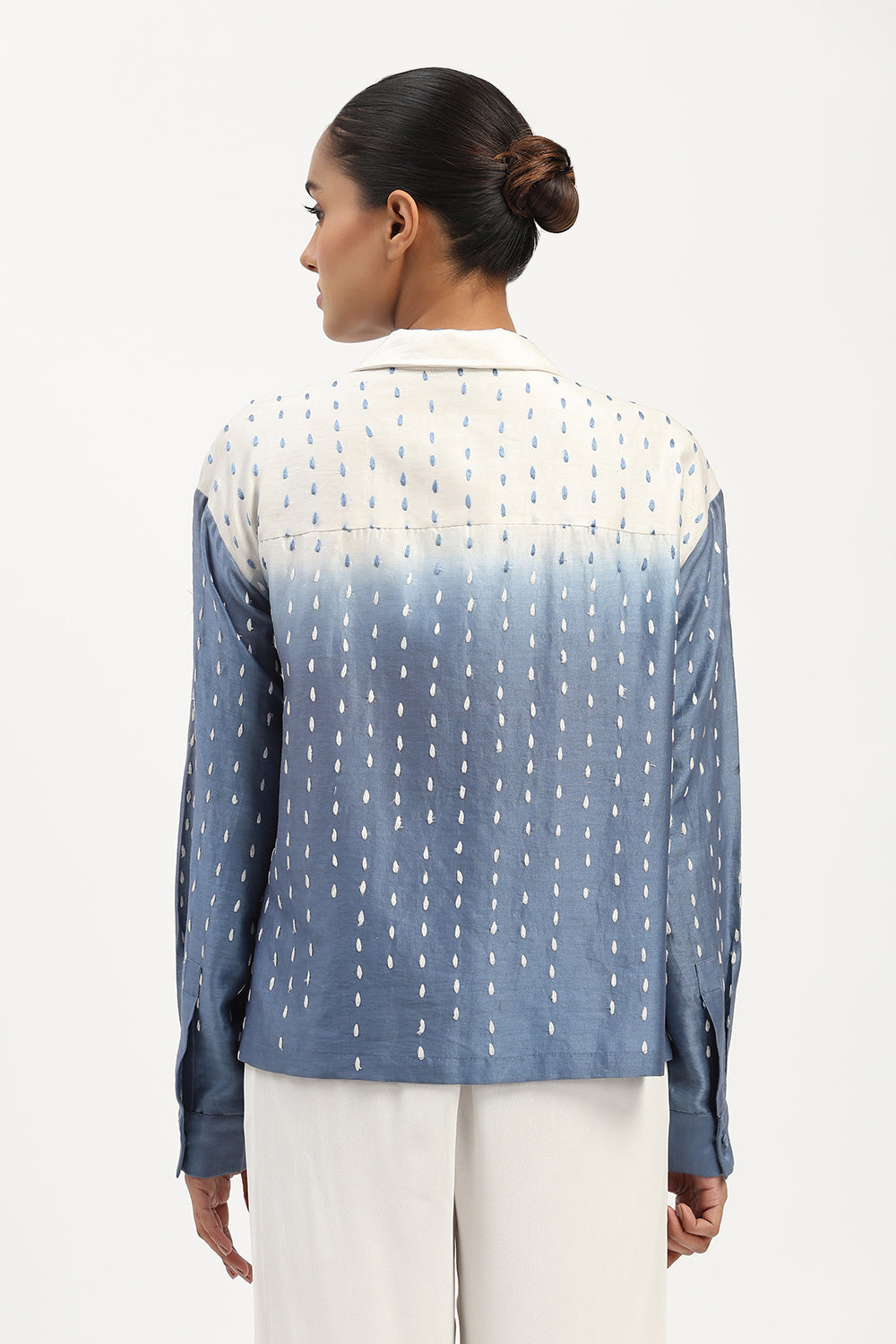Ombre Stab Stitch Shirt Ivory & Blue