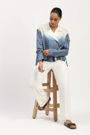 Ombre Stab Stitch Shirt Ivory & Blue