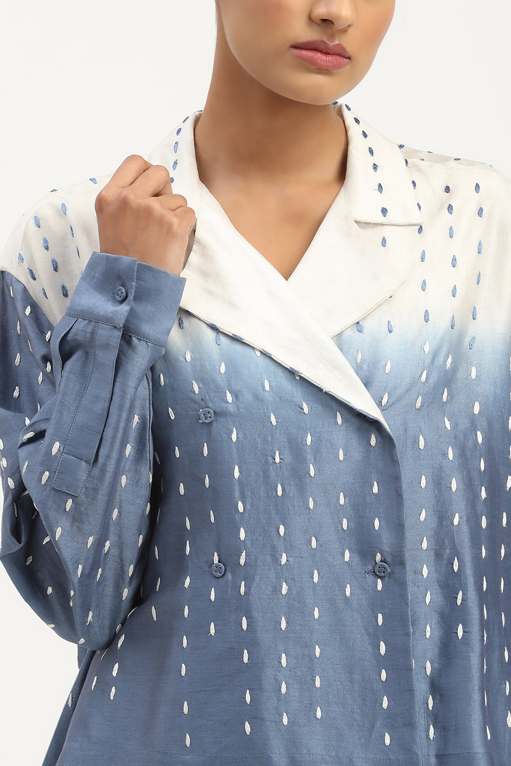 Ombre Stab Stitch Shirt Ivory & Blue